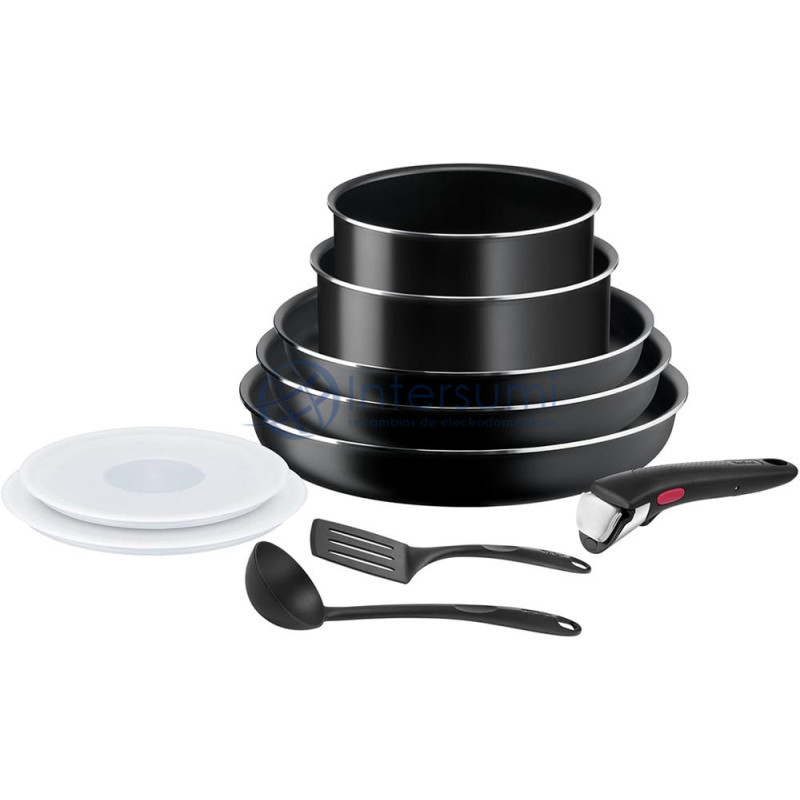 JUEGO DE 3 SARTENES 22/24/26 CM + 2 CAZOS 16/18 CM + MANGO EXTRAÍBLE + 4 ACCESORIOS L1599902