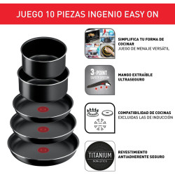 JUEGO DE 3 SARTENES 22/24/26 CM + 2 CAZOS 16/18 CM + MANGO EXTRAÍBLE + 4 ACCESORIOS L1599902