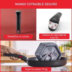 JUEGO DE 3 SARTENES 22/24/26 CM + 2 CAZOS 16/18 CM + MANGO EXTRAÍBLE + 4 ACCESORIOS L1599902