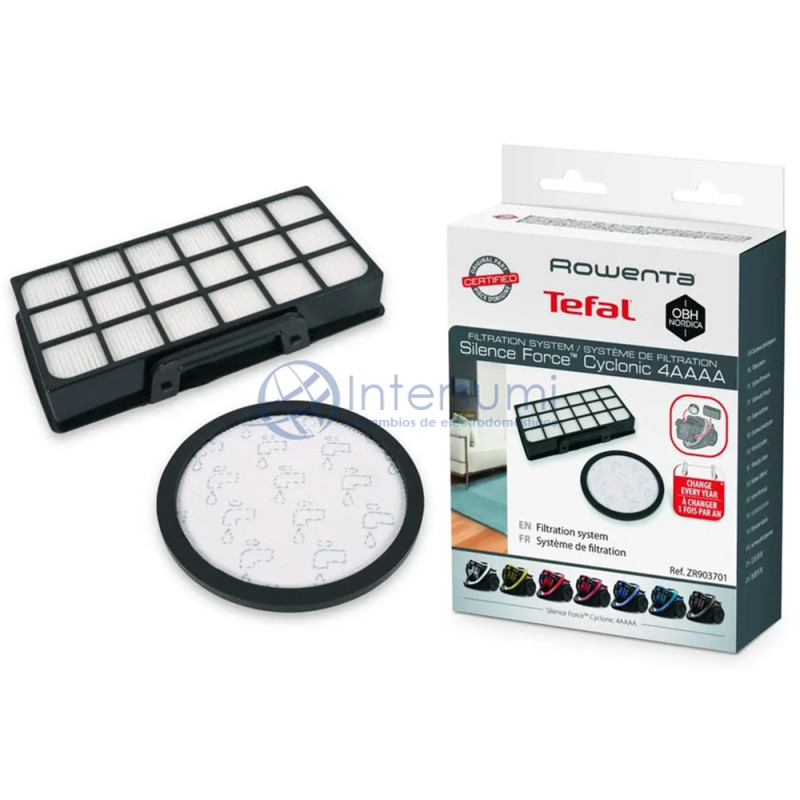 KIT ORIGINAL FILTRE HEPA + FILTRE LAVABLE CYCLONIQUE ASPIRATEUR ROWENTA SILENCE FORCE ZR903701