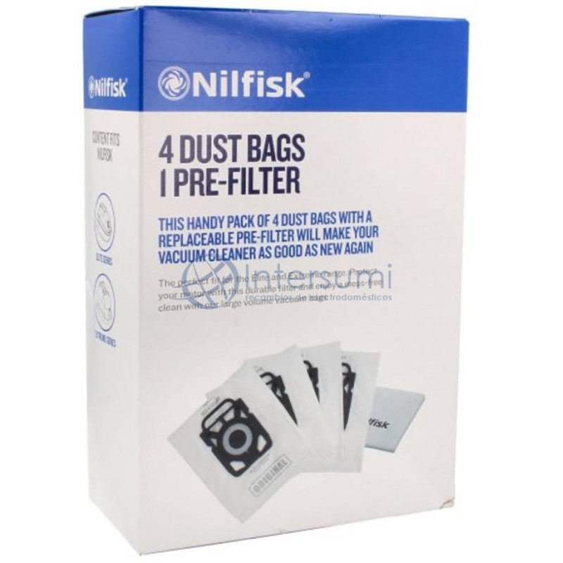 BOLSAS PARA ASPIRADOR NILFISK (4 UDS + PREFILTRO) 107412688