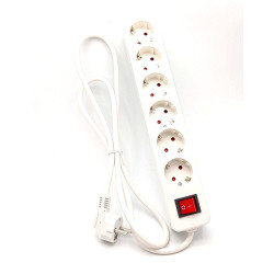 Multiprise 6 prises Schuko blanche avec interrupteur 1,5 mètres REGLETA-6BI