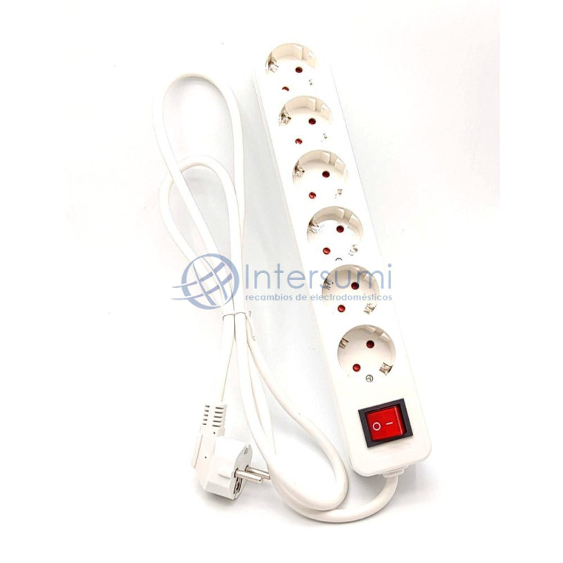 Multiprise 6 prises Schuko blanche avec interrupteur 1,5 mètres REGLETA-6BI