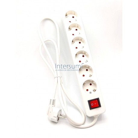 REGLETA 6 ENCHUFES SCHUKO BLANCA CON INTERRUPTOR 1,5 METROS REGLETA-6BI