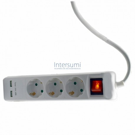 REGLETA 3 ENCHUFES CON 2 PUERTOS USB 3B-USB