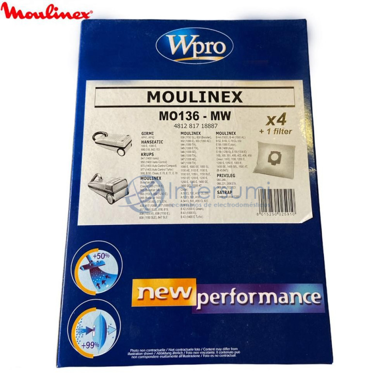 Sac aspirateur Moulinex Clean MO136-MW